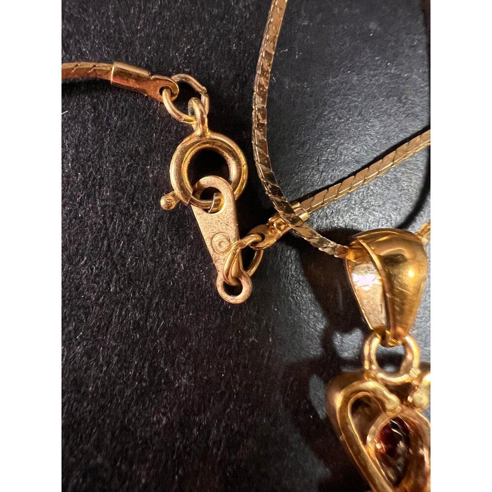 Vintage SETA Garnet Cross Pendant Necklace Gold Tone 24” - Picture 3 of 13